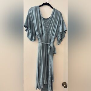 LOFT Green Wrap Sundress with Flutter Sleeves